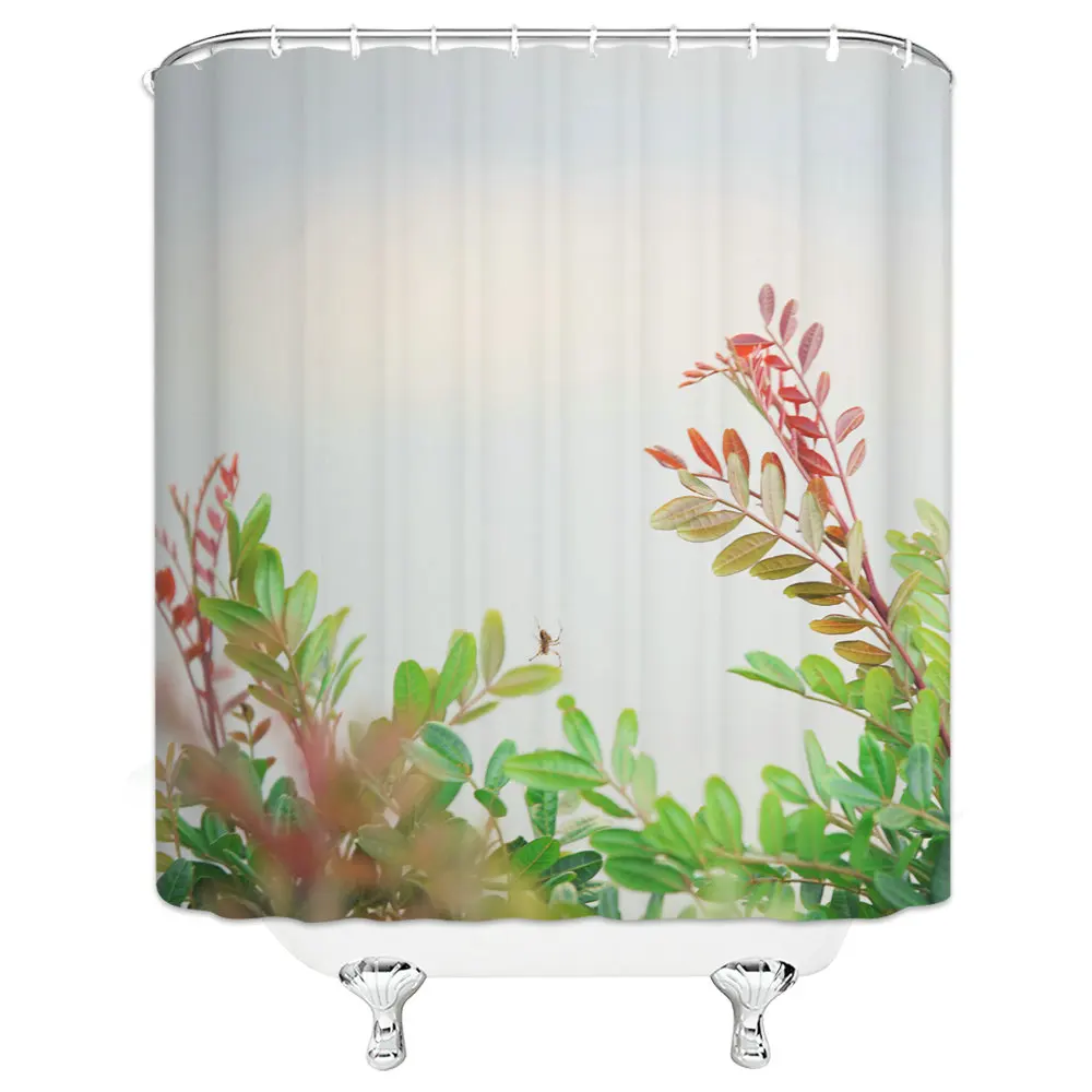 Занавеска для душа с зелеными листьями Современная занавеска из полиэстера