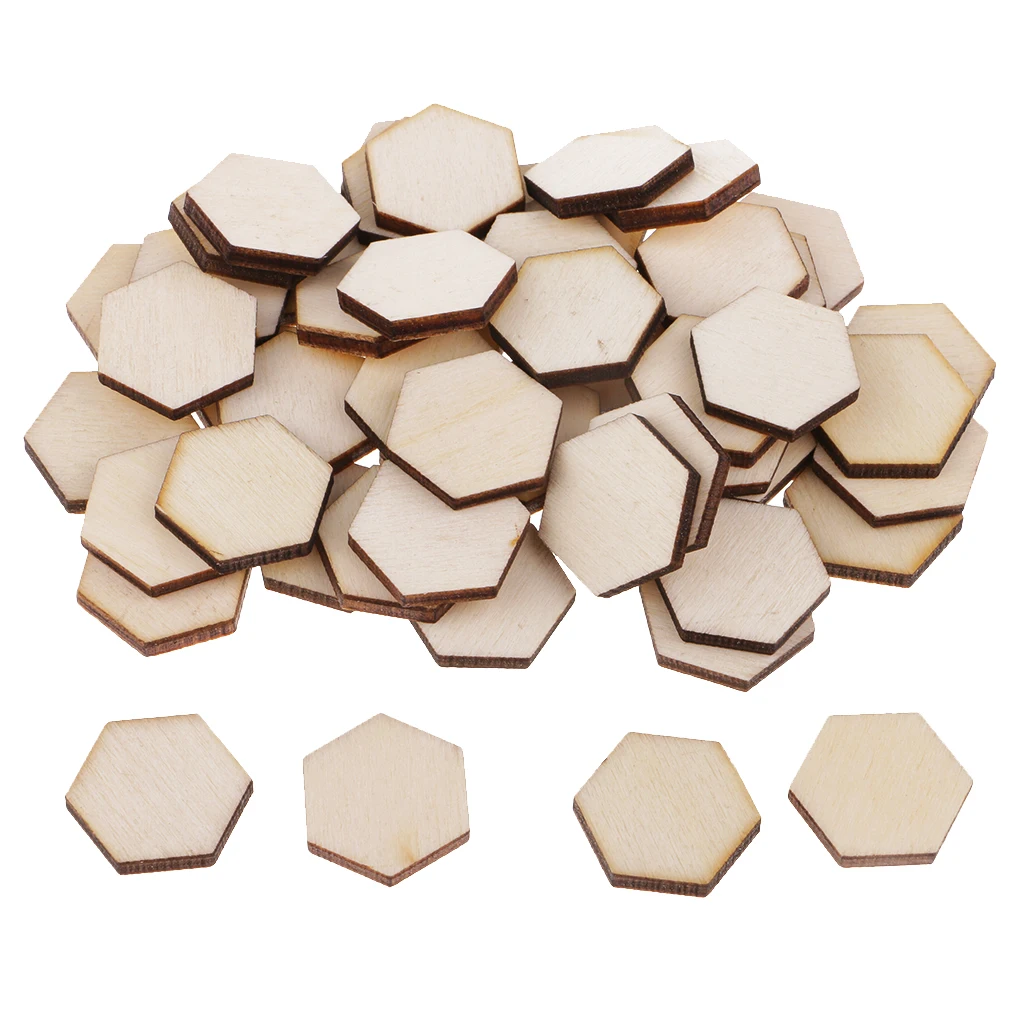 54pc 1.8x1.8cm Wood Hexagon Crafts Cutout Shape Unfinished Wood Mosaic Tile