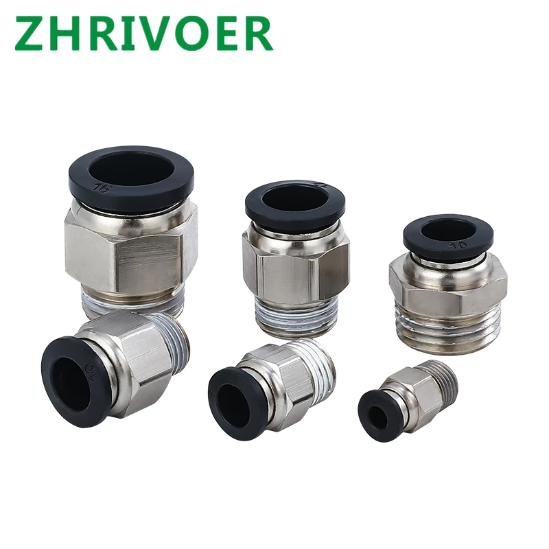 

Male Thread Push In Joint Air Gas Connector Quick Pneumatic Fittings Black 6-16mm OD Hose Tube M5 1/4" 1/8" 3/8" 1/2"