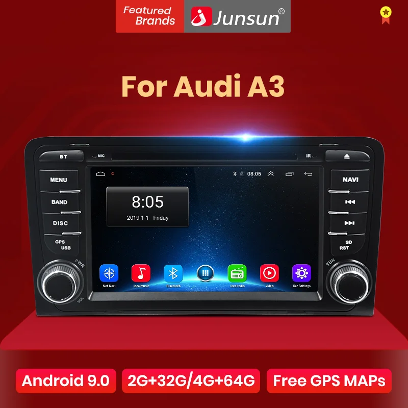 Junsun 4G+ 64G Android 9,0 для Audi A3 8 P/A3 8P1 3-дверей/S3 8 P/RS3 Sportback автомобиль радио мультимедиа плеер gps 2 Дина DVD