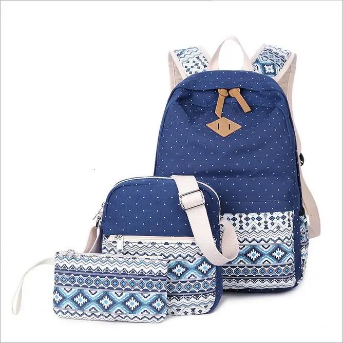 Рюкзак для девочек с цветочным принтом, детские рюкзаки для колледжа, школьные сумки для подростков, сумка для книг, рюкзак для ноутбука, рюкзак для путешествий, 3 шт - Цвет: Navy B lue