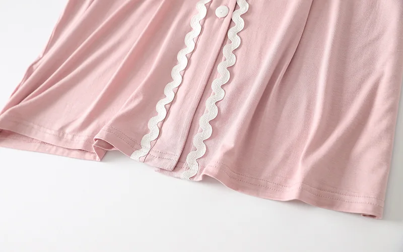 Langarm V-ausschnitt Modale Baumwolle Nachtwäsche Süße Spitze Nacht Kleid Casual Lose Nachthemden Für Frauen Frühling Herbst Hause Kleidung – Detail 16