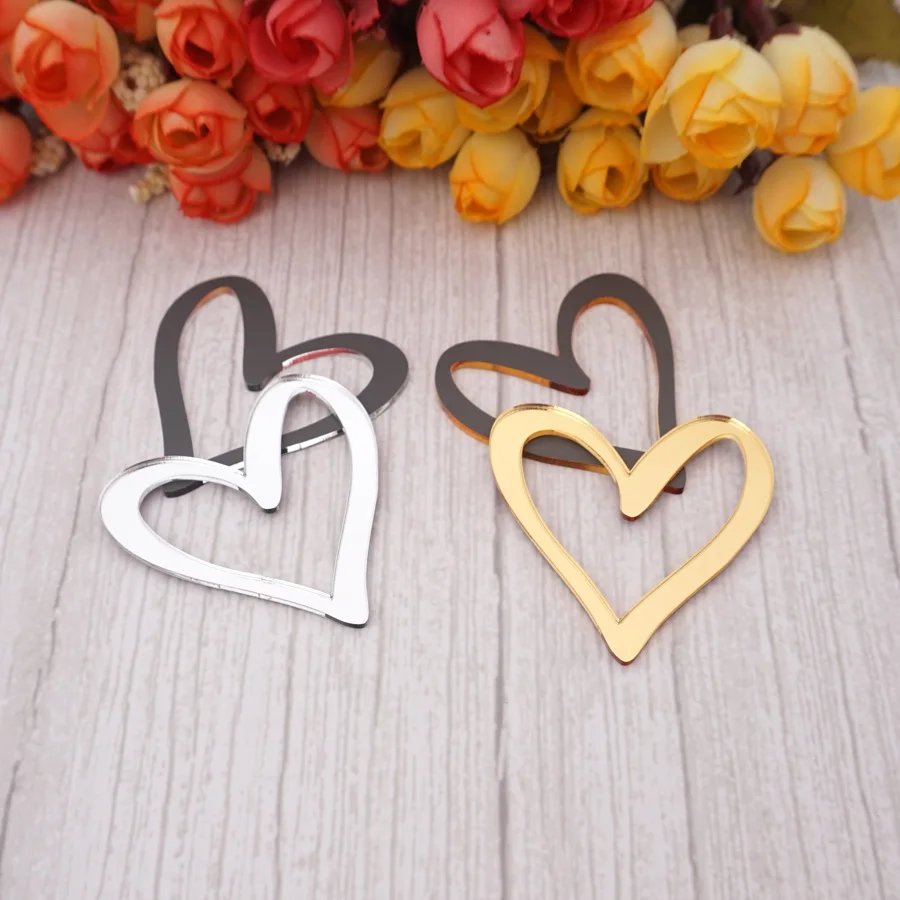 10pcs/Lot Hollow Out Cutting Mirrored Heart Shape Acrylic Tags DIY Birthday Wedding Party Home Decoration acrylic heart tags