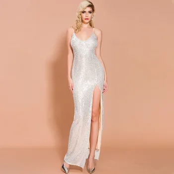 

Long Dress Top Quality Strap Women Shining Fashion Evening Party Dress Wedding Sexy Dresses Night Club