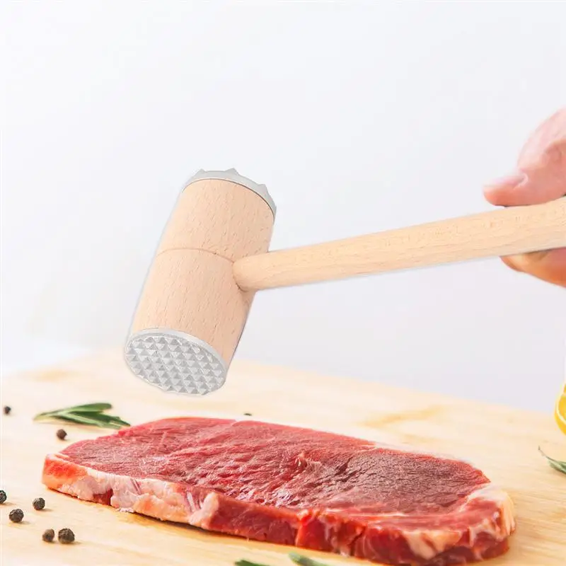 

Kitchen Wooden Meat Hammer Double-Sided Meat Tenderizer Aluminium Nail Meat Mallet For Beef Home Kitchen Supplies