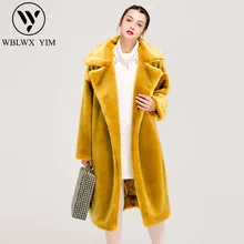 Пальто из искусственного меха Женское зимнее пальто толстая теплая куртка из искусственного меха кролика рекс свободная мягкая верхняя одежда женское высококачественное Элегантное длинное пальто