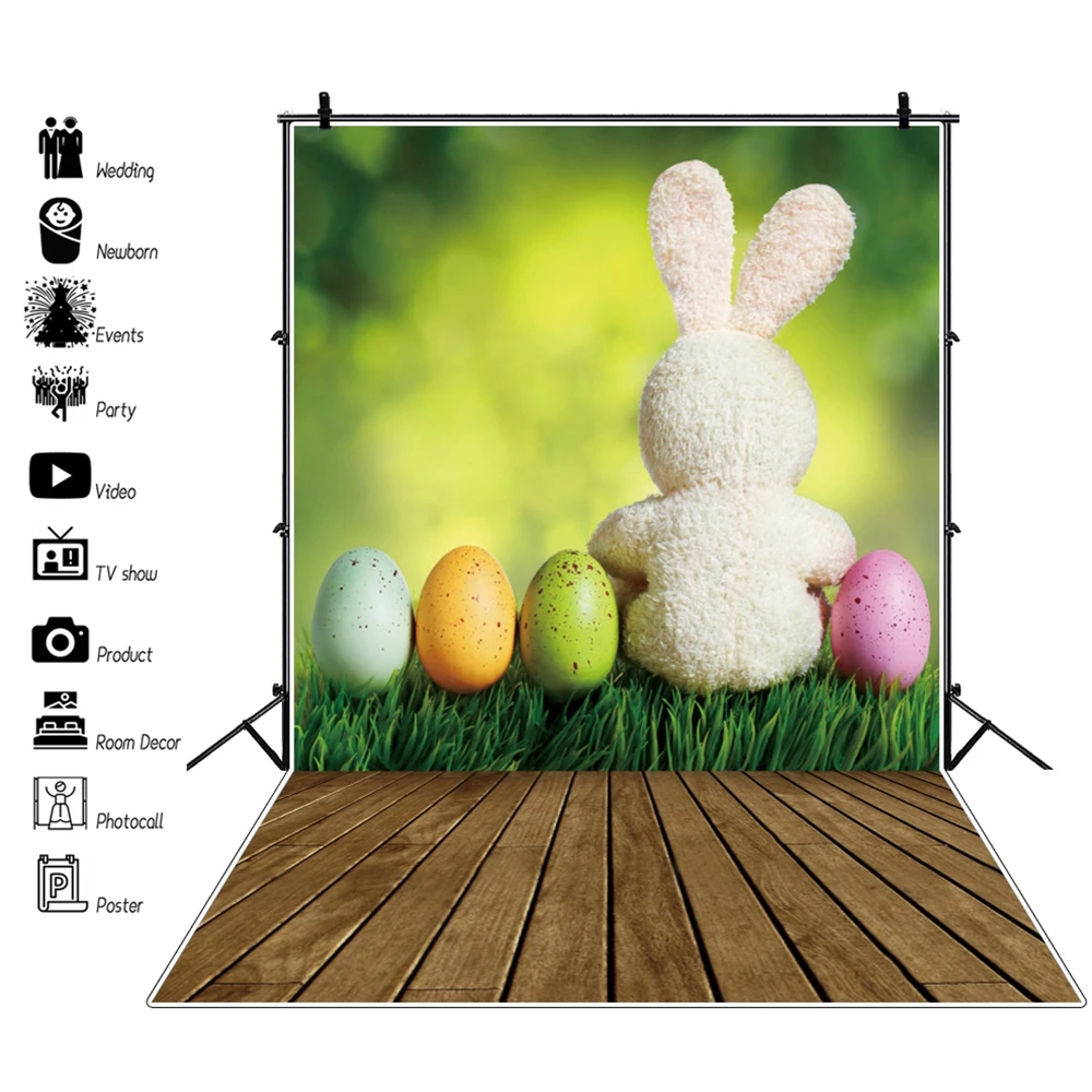 

Spring Easter Grassland Wood Floor Rabbit Eggs Newborn Baby Backdrop Vinyl Photography Background For Photo Studio Photocall