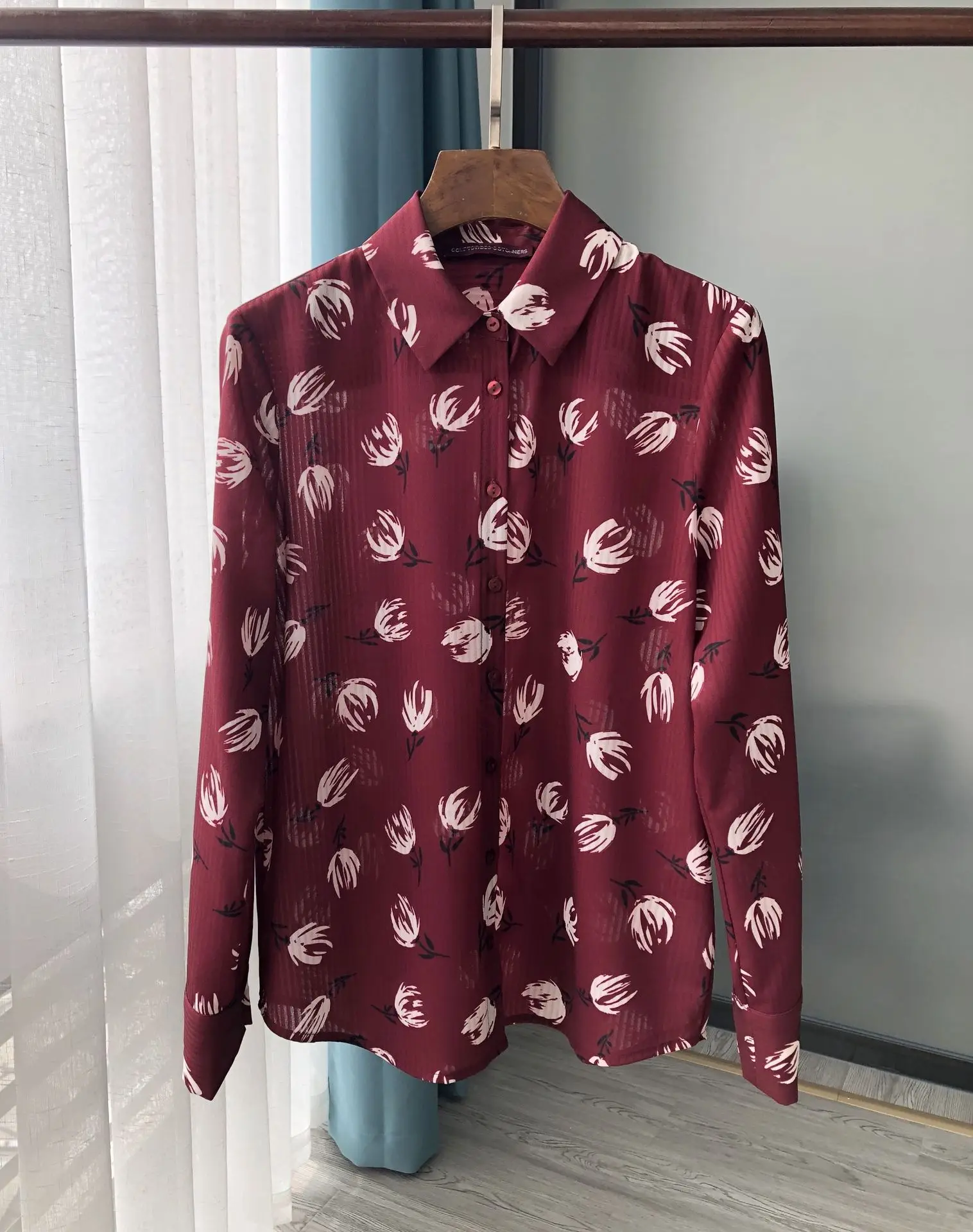 Женская рубашка Красивая полосатая рубашка с длинным рукавом - Цвет: Wine red