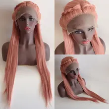 Bombshell Теплый Розовый Синтетический 13*3 дюймов кружевной передний Плетеный парик без клея термостойкие волокна волос средний пробор для женщин парик