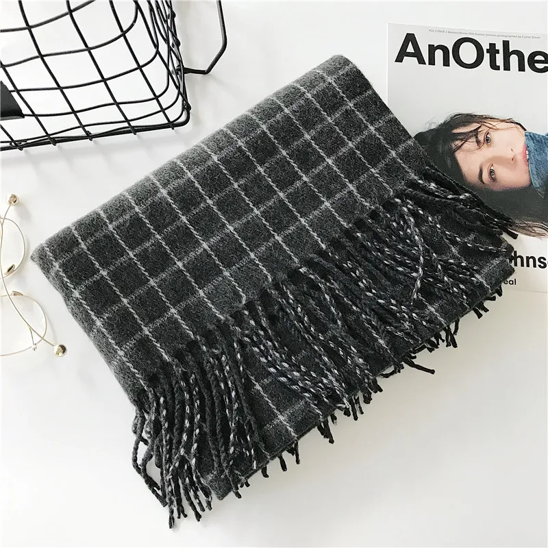 Winter Cashmere Scarves With Tassel Thick Warm Poncho Wool Plaid Print Neck Scarf For Women Fashion Shawls and Wraps Ladies