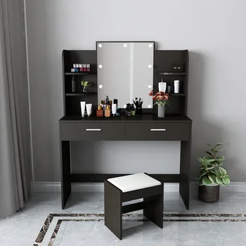 

Large Dressing Table With Light Bulb And Stool With Makeup Mirror With Drawer