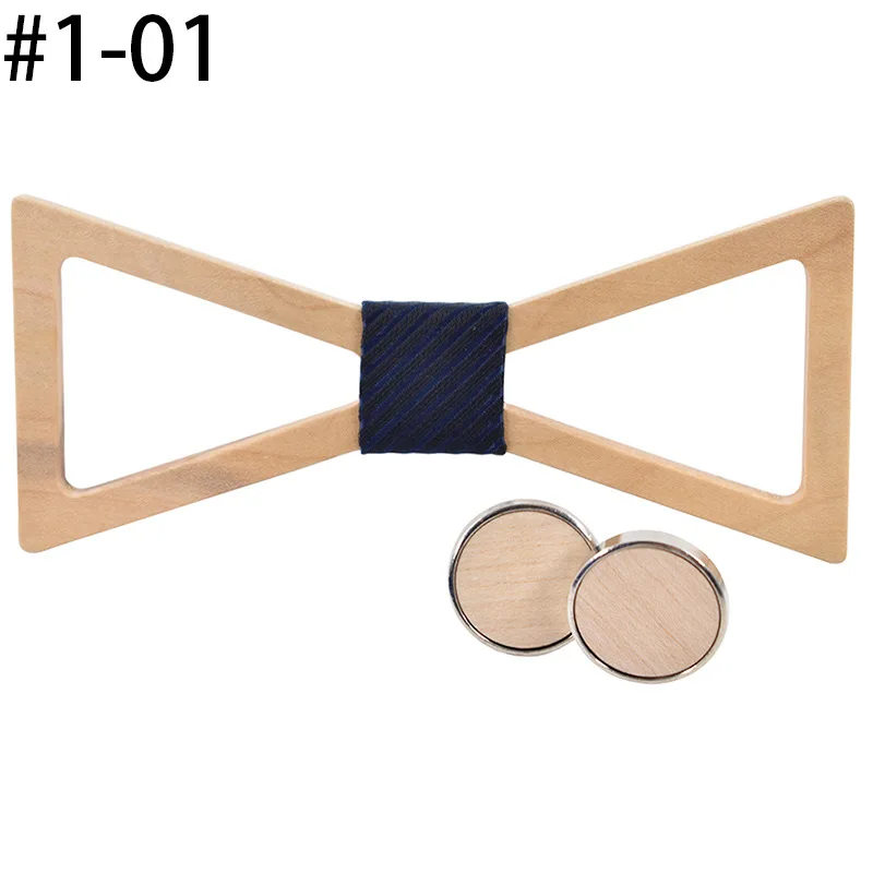 Wood Bowtie Set Мужская Свадебная деловая вечеринка галстук рубашка деревянная бабочка галстук носовой платок деревянные Запонки Свадебный галстук-бабочка карман Squre - Цвет: Wood Bowtie Set