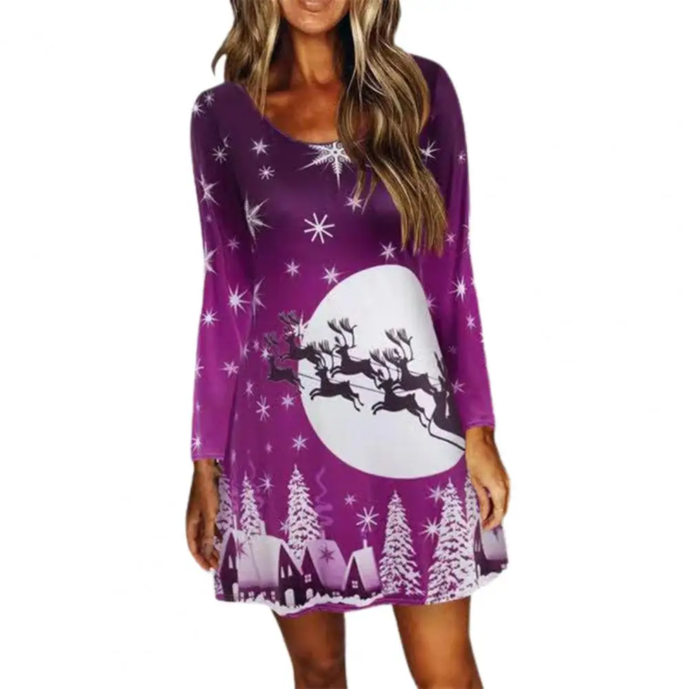 dress for new year 2022 O Neck Long Sleeve Festive Party Dress Elk Sled