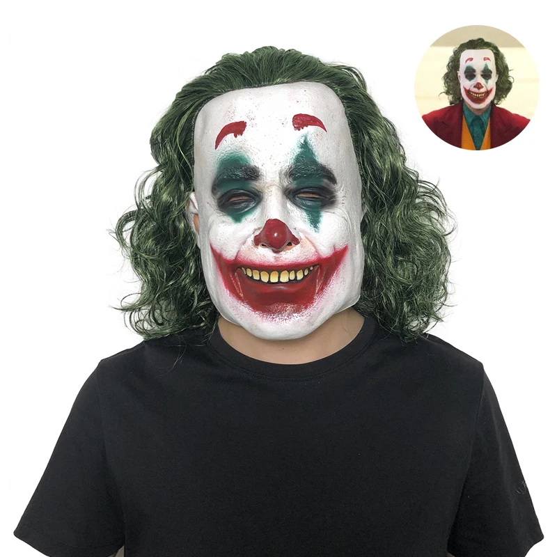 

Movie Joker Arthur Fleck Cosplay Masks Mask Batman Latex Full Head Horror Scary Clown Green Hair Halloween Carnival Party Props