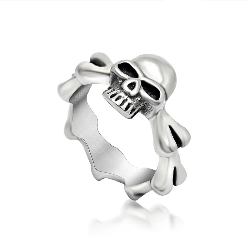 

mens gothic bone skull ring stainless steel ring lord of the rings silver Punk male Accessories wholesale fashion jewelry 2019