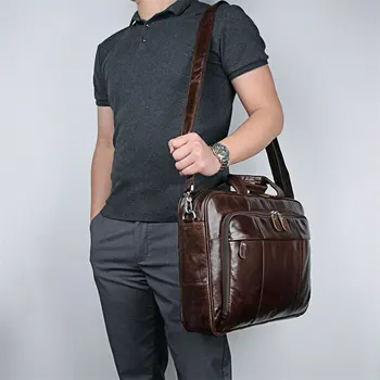 

LACHIOUR Real Genuine Leather Handbag for Men Business Office Briefcase Male Messenger Bag Coffee Shoulder Crossbody Laptop Bag