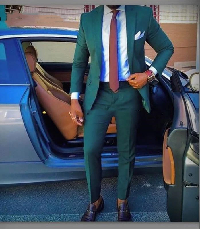 

Custom Made Groomsmen Green Groom Tuxedos Notch Lapel Men Suits Wedding Best Man Bridegroom Blazer (Jacket + Pants + Tie)terno