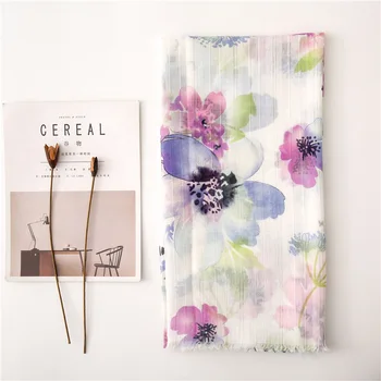 

2020 boho Floral Long purple print Shawl Scarf Winter Plus Size Warm Wrap Pashmina Tassels Muslim Hijabs Sjaal