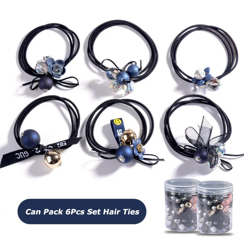 

6Pcs/Set New Korean Women Accessories Hair Ties Set Elastic Hair Band Ponytail Holder Rubber Bowknot Charms Hair Ties for Women