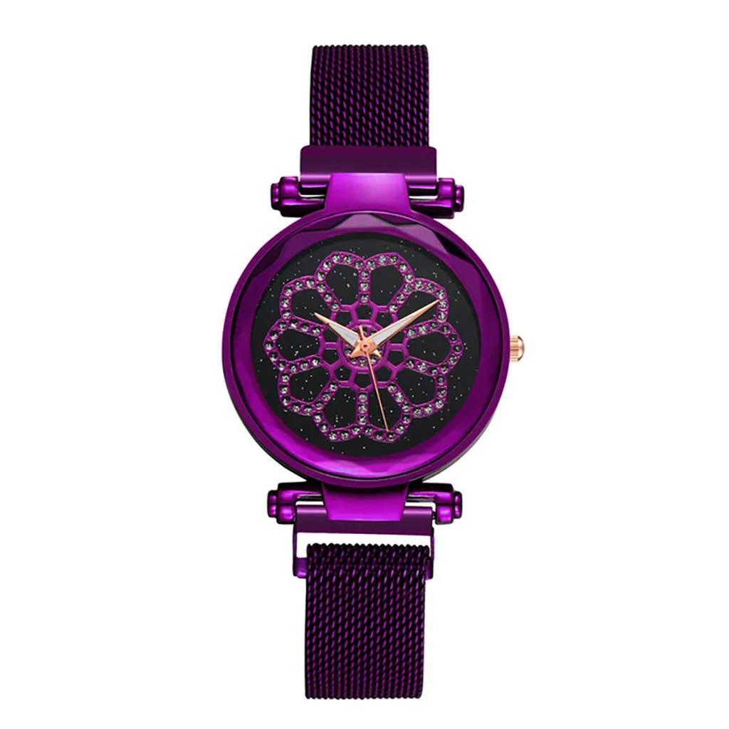 Фиолетовый Reloj mujer женские часы модные бриллиантовые Дамские Кварцевые сетчатые часы с большим циферблатом ленивый браслет часы bayan kol saati - Цвет: Фиолетовый