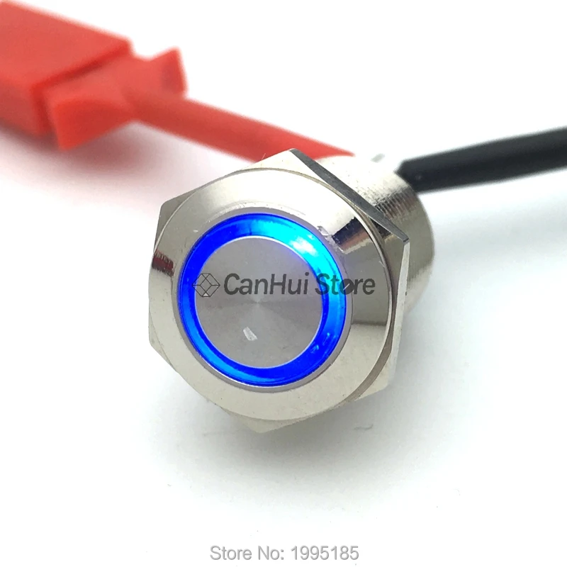 1 шт. 12 мм металлический кнопочный переключатель с плоской головкой Кольцо/логотип питания 3-6-12-110-220V самовосlocking вающаяся моментальная Перезагрузка/Блокировка Водонепроницаемый Авто Eng - Цвет: Blue-Ring
