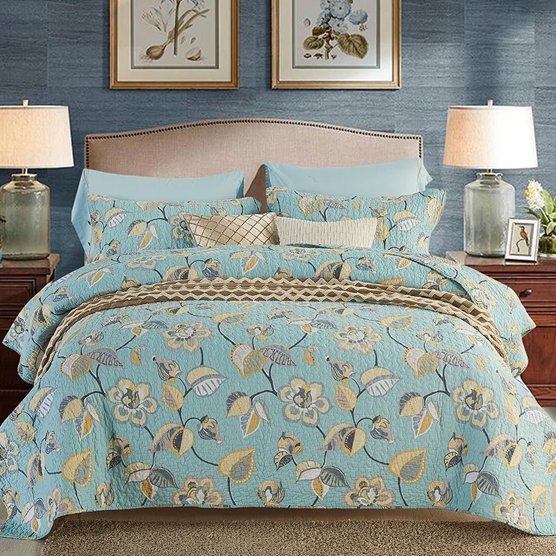 

LISM Europe and the United States plain weave wide luxury three-piece printed wash bed cover cotton quilted cotton