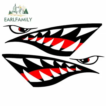 

EARLFAMILY 13cm x 8.1cm For Shark Mouth Teeth Cartoon Decal Waterproof Car Stickers Creative Graffiti Motorcycle Decoration