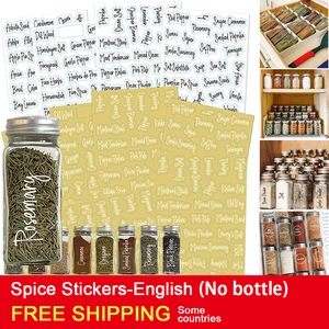 Transparent Spice Labels Preprinted Waterproof Black White Letter Kitchen Jars Stickers For Cans Self-Adhesive Labels Seasoning