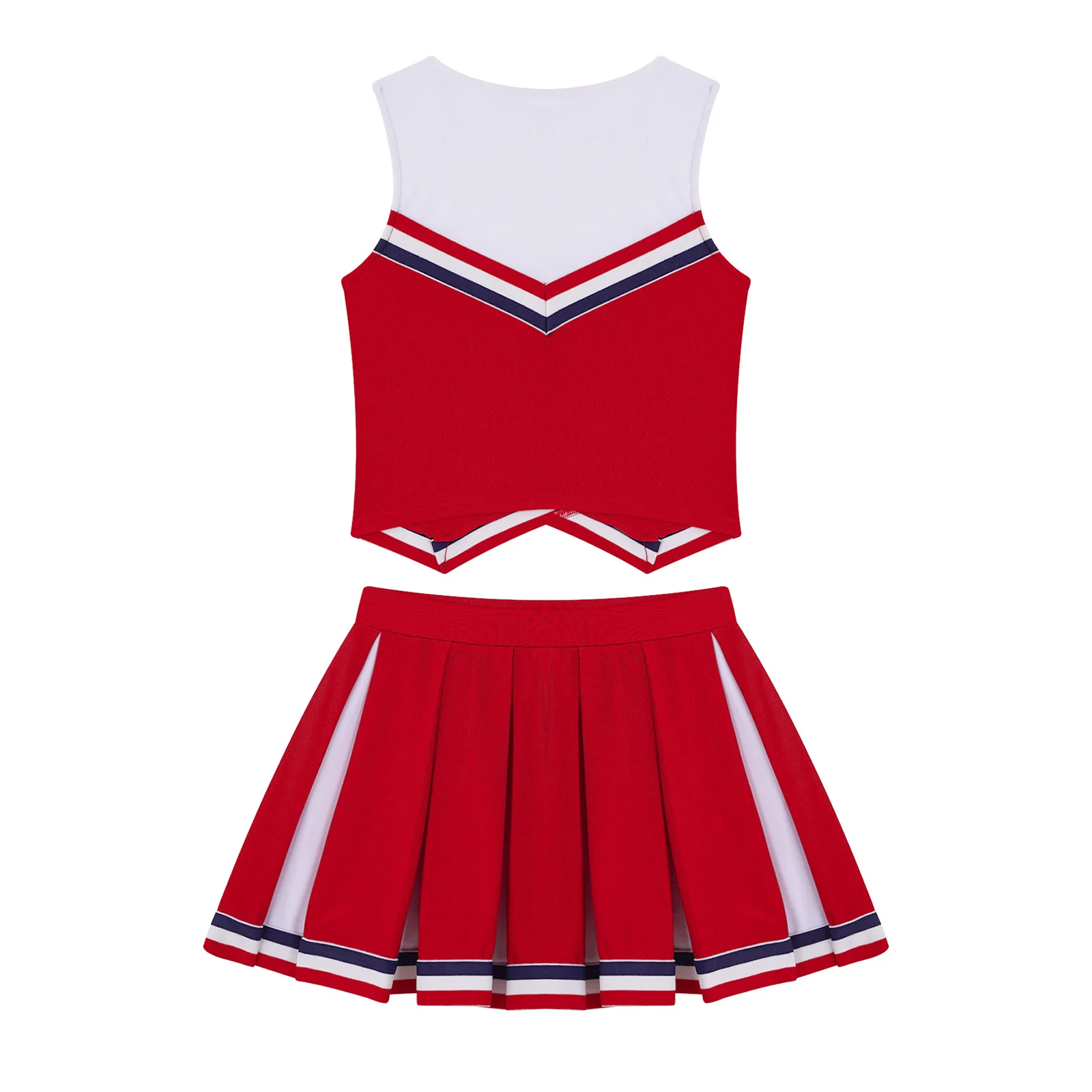 2Pcs Kids Girls Sport Dance Suit Cheerleader Costume V Neck Sleeveless Letters Cheers Print Vest and Pleated Skirt Set Outfit