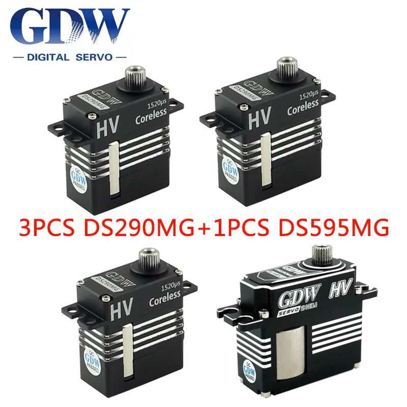 GDW 3Pcs DS290MG+1Pcs DS595MG HV Medium Digital Metal Servo Helicopter Parts for 450 450L X3 380 420