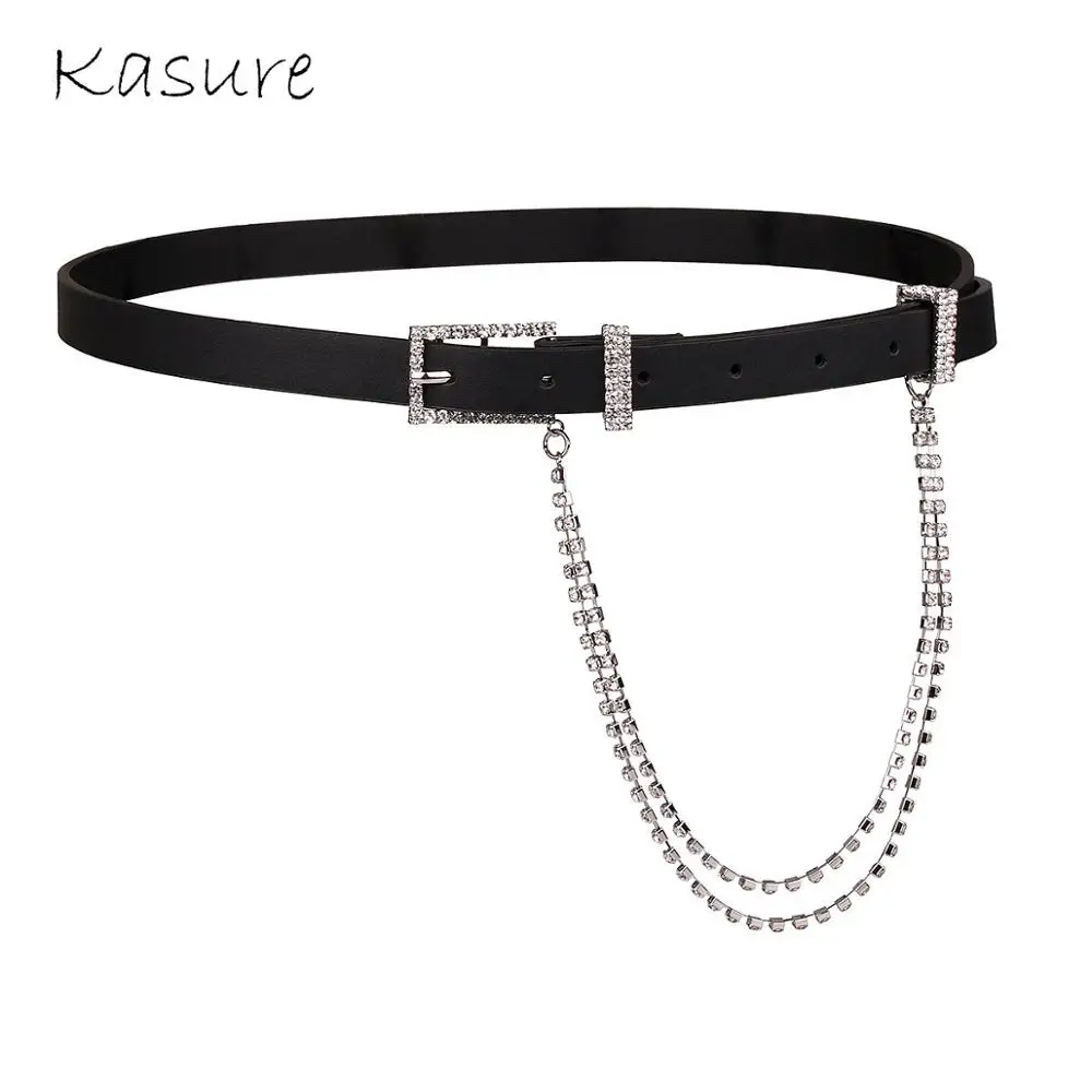 

KASURE Women's Luxury Rhinestone Belt With Chain On Pants Jeans Designer Stylish Female Adjustable Belts Punk Waistbelt