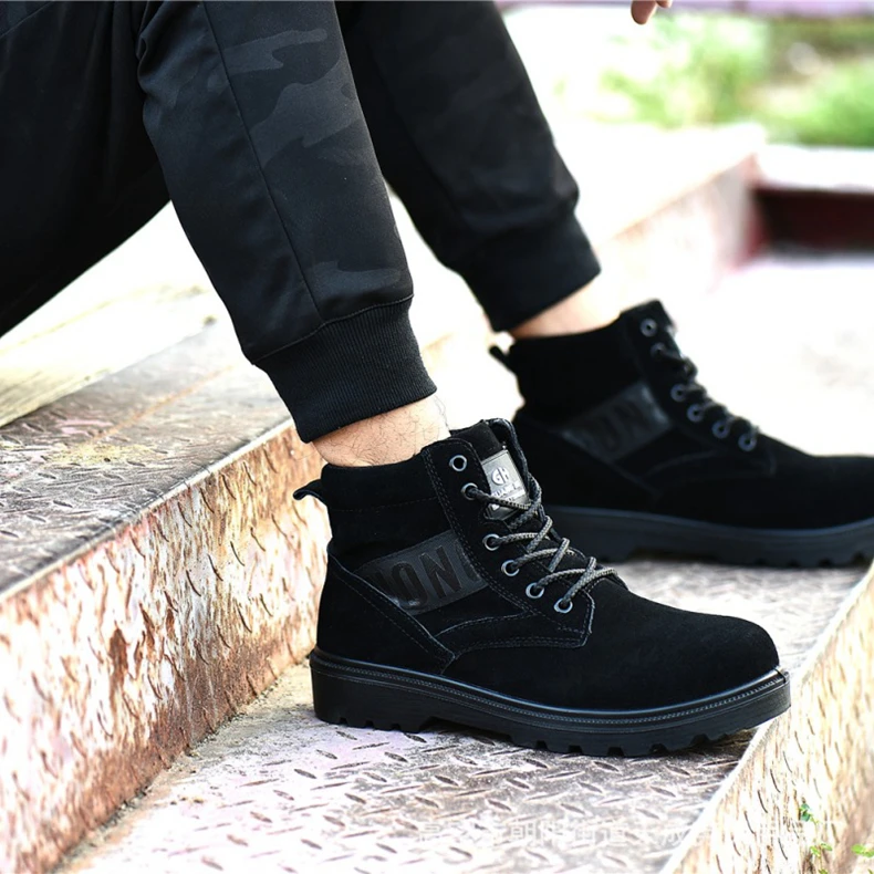 Winter Cow Suede Safety Shoes Steel Toe Work Boots Men Ankle Boots Puncture-proof Wear-resisting Work Shoes