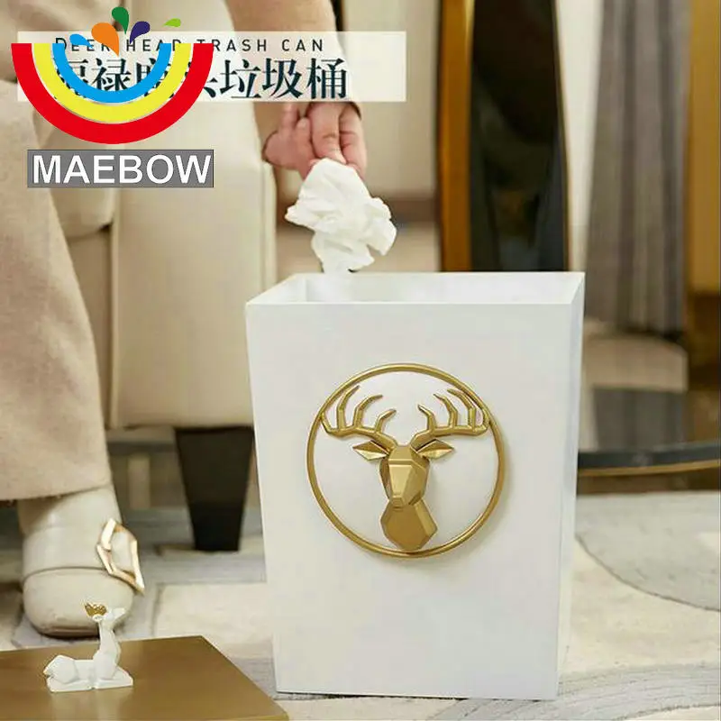 Light Luxury Home Decoration Artistic White Resin Deer Head Trash Can With Lid Waste Bin