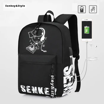 

Senkey & Style Men Backpack New USB Charging Luminous Back Pack Middle Student School Bag Outdoor Leisure Laptop Bagpack Backbag