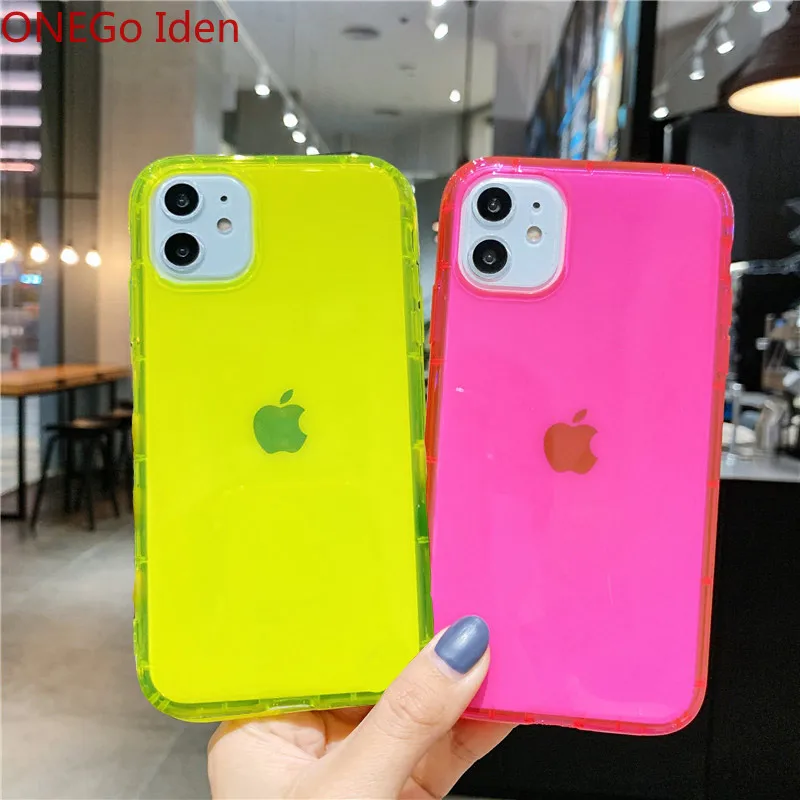 Модный флуоресцентный однотонный чехол для телефона iPhone12 11 Pro Max XR XS 7 8 Plus X мягкий