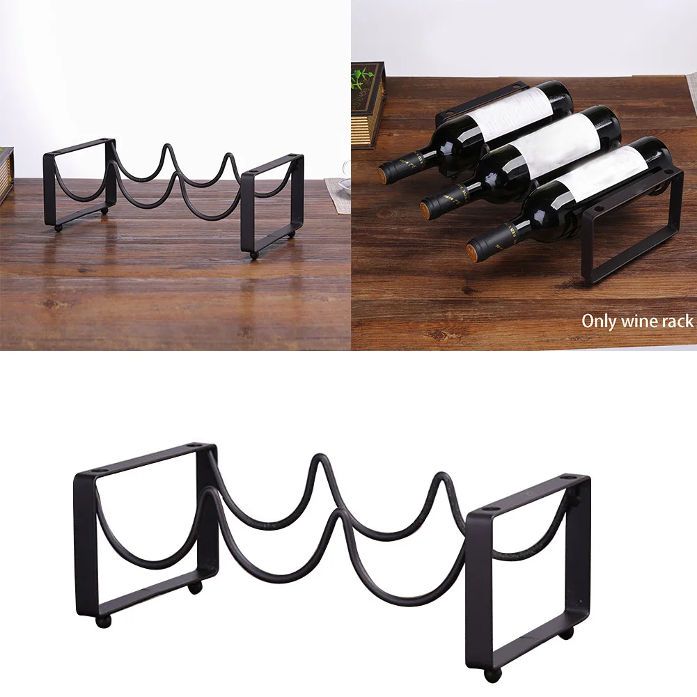 Home Easy Clean Cabinet Bar Decorative Iron Art Wine Rack Stackable Black Shelf Supplies Storage Countertop Drink Organizer