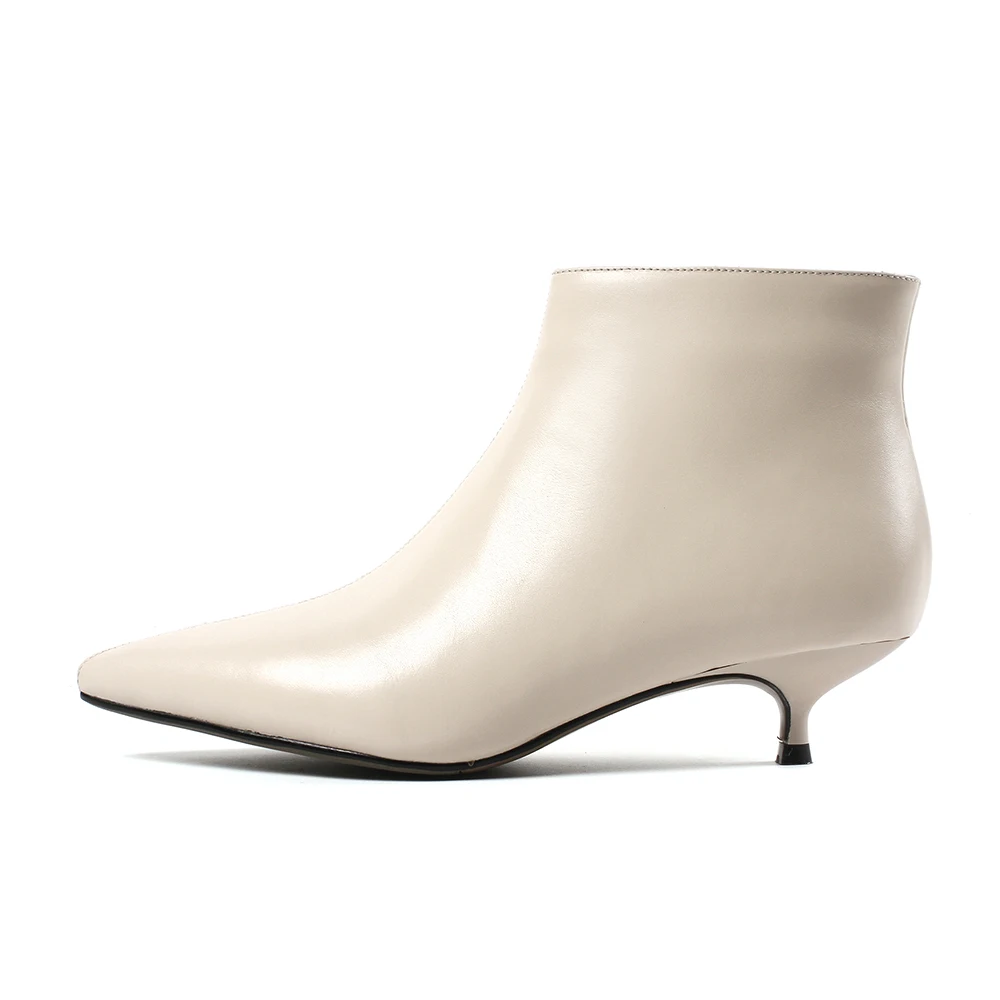 beige Большие размеры 34-43; модные ботинки из натуральной кожи с острым носком на низком каблуке; туфли-лодочки; женские ботильоны на молнии; женские ботинки на тонком каблуке - Цвет: beige