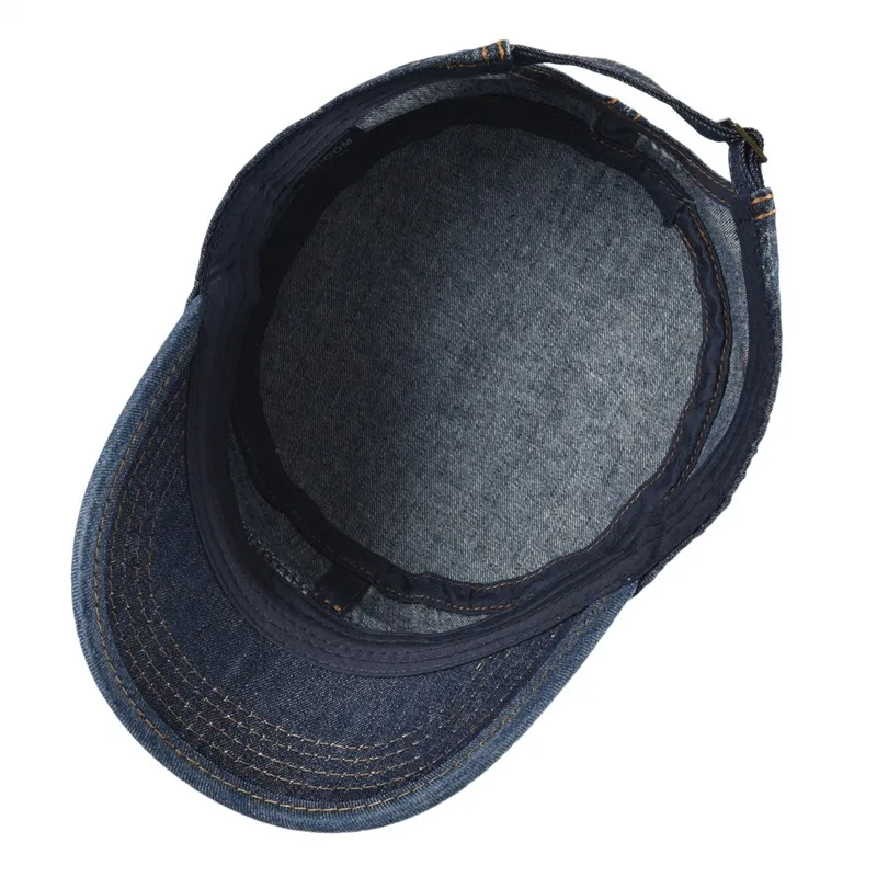  VOBOOM Denim Army Cap Men Washed Cotton Bucket Hat Fall Headpiece Flat Top Adjustable Peaked Visor 