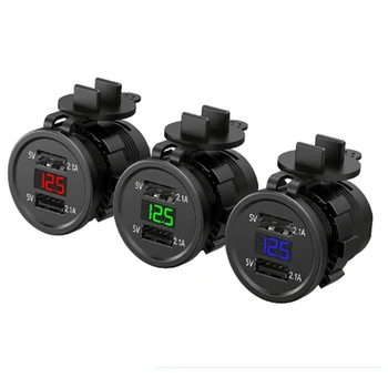 

Dual USB Charger Socket Adapter LED Display With Dust Cover Power Socket Motorcycle output 5V2.1A / Input 12V24V Car Accessories