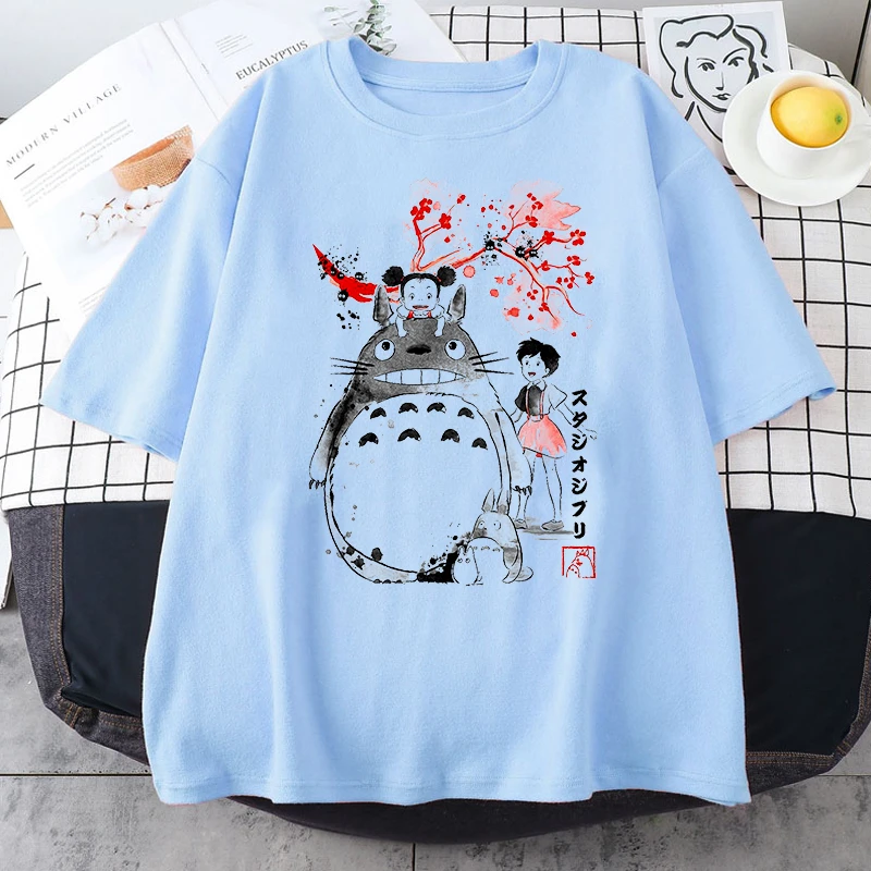 Totoro Studio Ghibli Harajuku Kawaii T Shirt Women Ullzang Miyazaki Hayao Tshirt Funny Cartoon T-shirt Cute Anime Top Tee Female vintage graphic tees