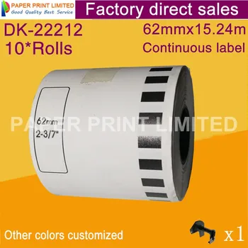 

10 Refill Rolls Generic DK-22212 Label 62mm*15.24M Continuous Compatible for Brother Label Printer White Color DK-2212 DK22212