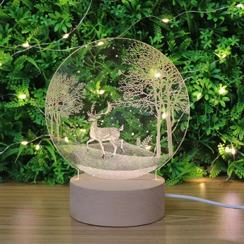 

Dream LED Family Night Light 3D USB Acrylic Night Light Wooden Base 3D Christmas Deer Bedroom Desk Decoration Gift Light