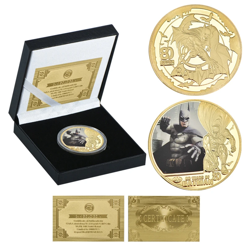 WR Бэтмен позолоченные Коллекционные монеты с монетницей супер герой Брюс Уэйн монеты Оригинальные подарки на год дропшиппинг - Цвет: coin2 with box