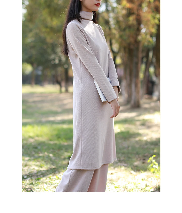 LZJN 2019 Autumn Winter Full Sleeve Women Knitted Turtleneck Sweater Dress Mid-length Female Knit bottoming Shirt Black 4 Colors (44)