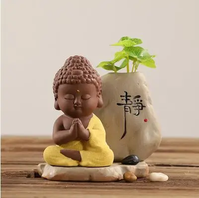Skup Ceramiczny wazon mały mnich wystrój blat wazon mały budda doniczka roślin Bonsai hydroponicznych dekoracji wnętrz akcesoria