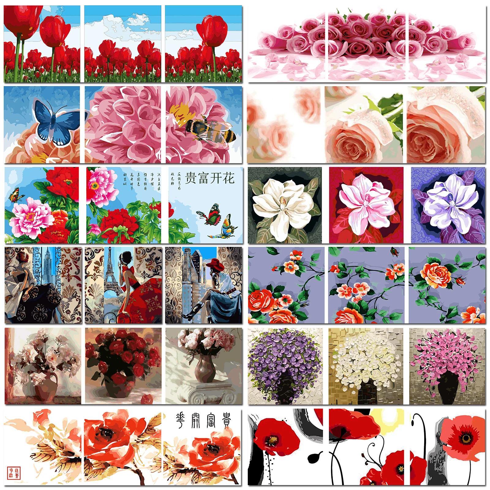 New arrival 3pcs DIY Oil Painting by Numbers Flowers Triptych kits Landscape pictures numbers wall art Home Decor 50x50cmx3pc | Дом и сад