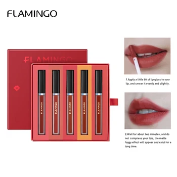

Flamingo Brand High Quality Matte Lip Gloss Moisturizing Liquid Lipstick 5 Colors Gift Cosmetics Long Lasting Hot Makeup lm31003