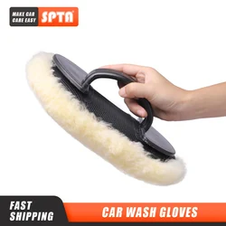 SPTA – gants de lavage de voiture en laine, doux, avec poignée amovible, brosse de nettoyage pour automobile 