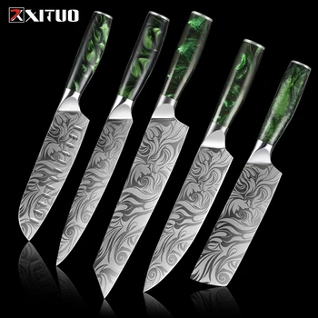 XITUO zestaw noży kuchennych noże szefa kuchni Laser Damascus wzór bardzo ostry japoński Santoku Nakiri Cleaver krojenie noże 1-5 sztuk tanie i dobre opinie CN (pochodzenie) STAINLESS STEEL Pięcioczęściowy zestaw LSZL211111C CE UE Lfgb Zestawy noży Ekologiczne Na stanie