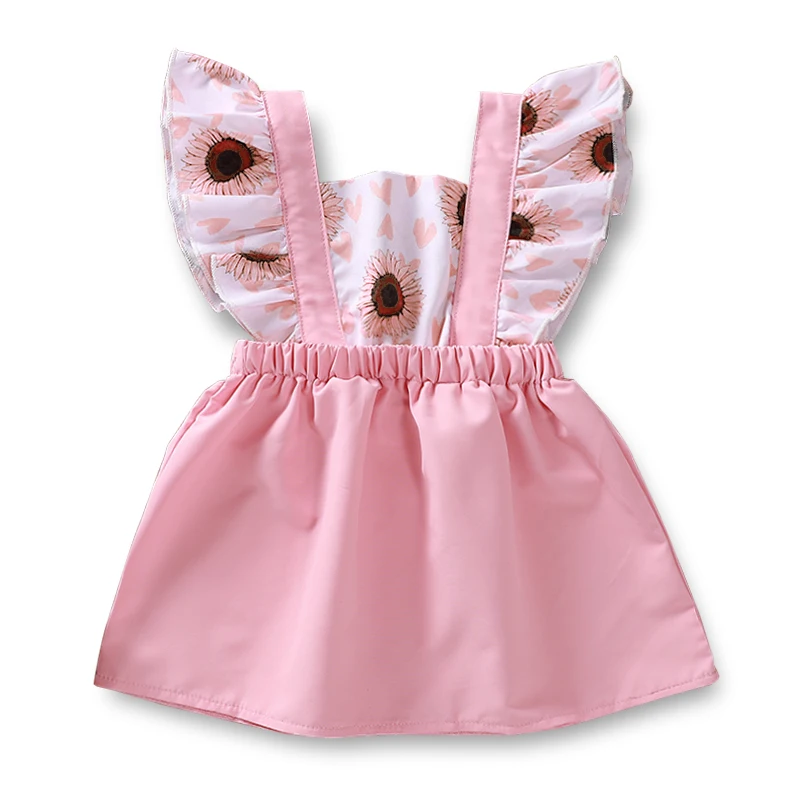 

3-24M Infant Baby Girls Flower Dress Sunflower Printed Fly Sleeve Square Collar Dresses Summer Sundress